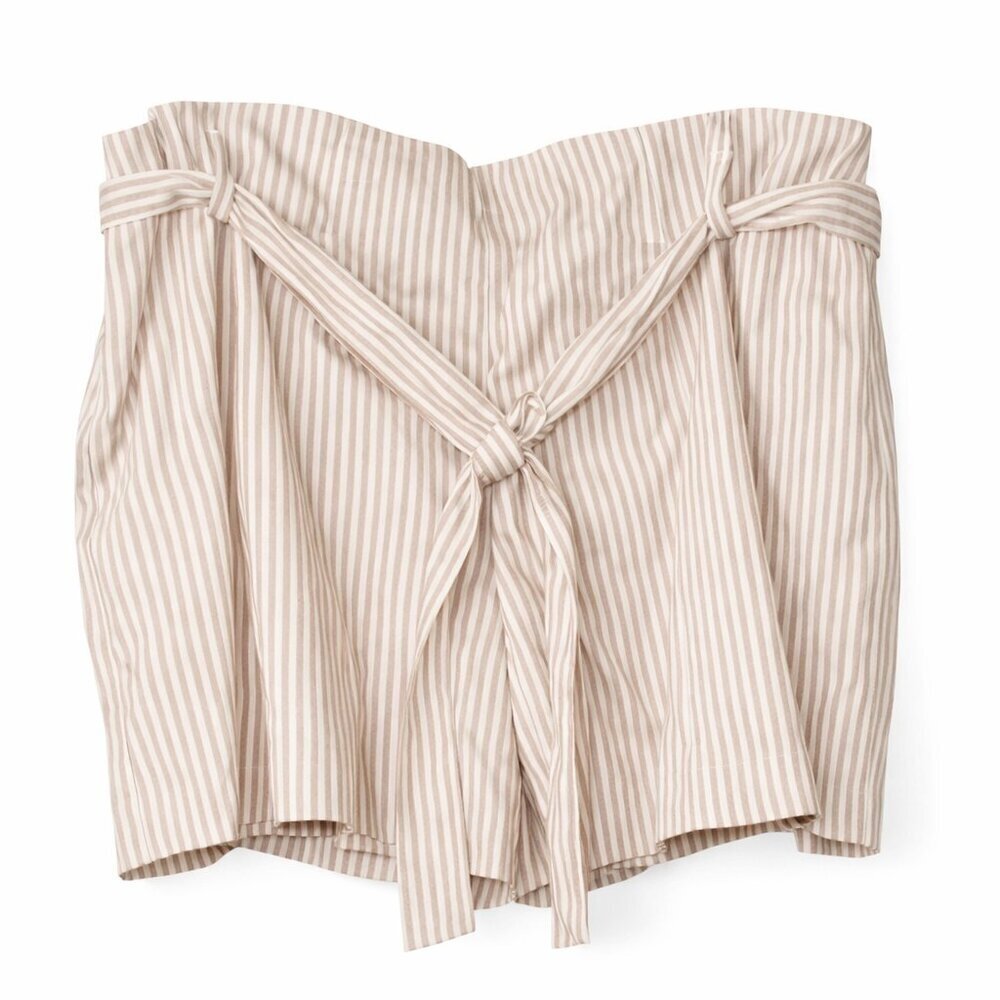 NWT EVRI Women's 22W Taupe Stripe Paperbag Waist Shorts | Mid Rise Belted Shorts